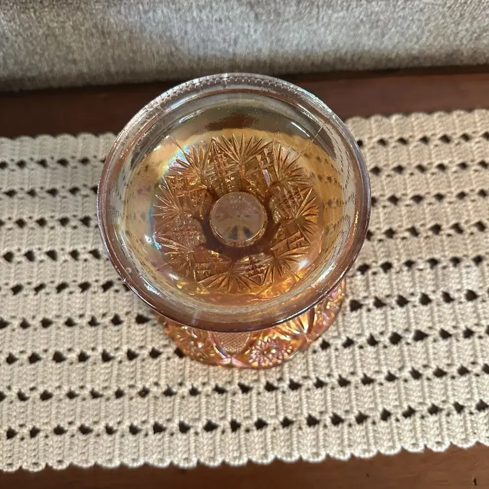 Vtg Imperial Glass Hobstar Marigold Carnival Glass Vase Punch Bowl Pedestal 5